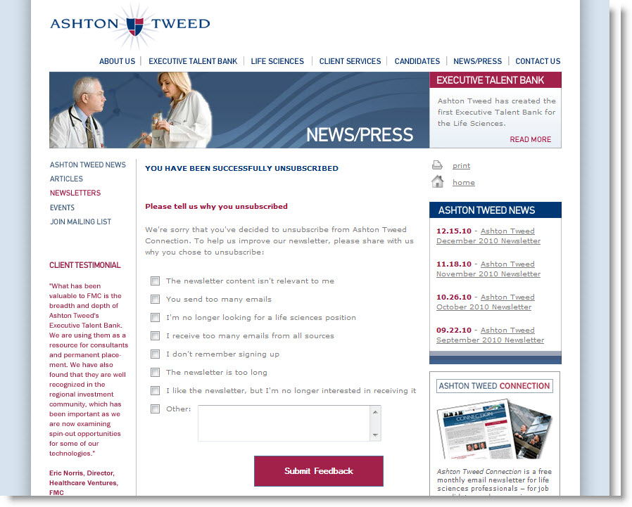 Collect information about why people are unsubscribing. Collect information about why people are unsubscribing.